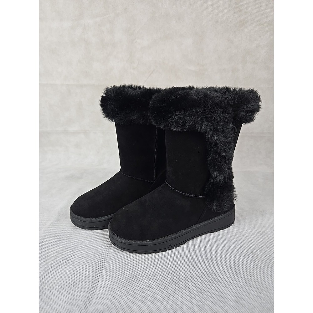 NEW SO Sophia Girls Size 13 Winter Boots Black Faux Fur Lining Easy On